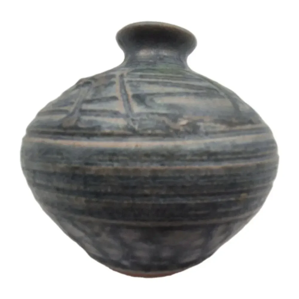 Vintage Studio Art Pottery Blue Mini Vase Signed D Dunn 3